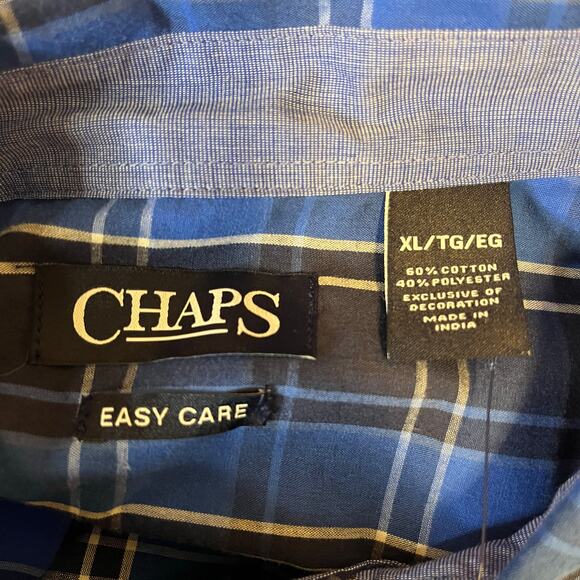 Chaps Men’s Button Down NWT Size XL Blue Plaid Cotton Easy Care - Picture 6 of 16